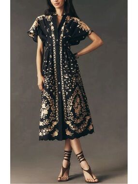 Anthropologie x Farm Rio Floral Scalloped Midi Dress